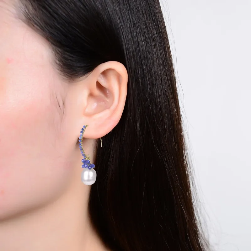 Gold Over Sterling Silver Freshwater Pearl and Tanzaniate Dangle Earrings sold by Zulily