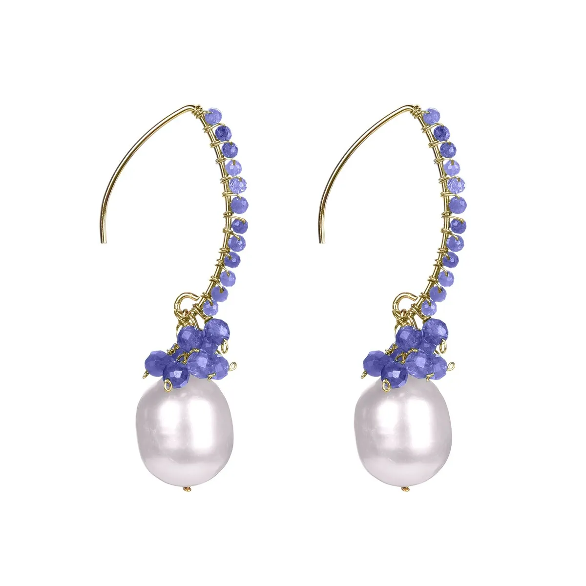 Gold Over Sterling Silver Freshwater Pearl and Tanzaniate Dangle Earrings sold by Zulily product image thumbnail 2