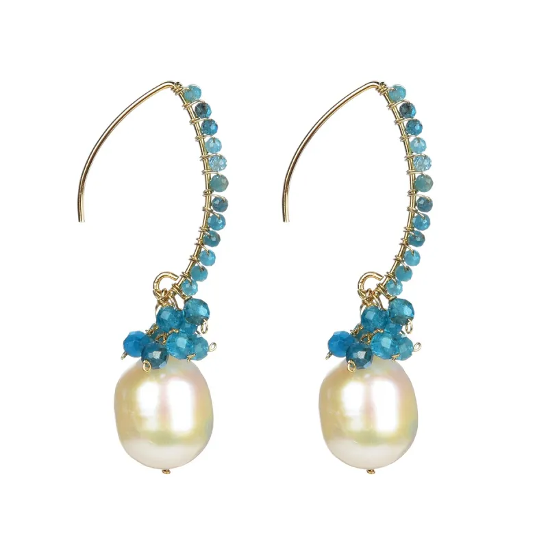 Gold Over Sterling Silver Natural Apatite and Pearl Dangle Earrings sold by Zulily