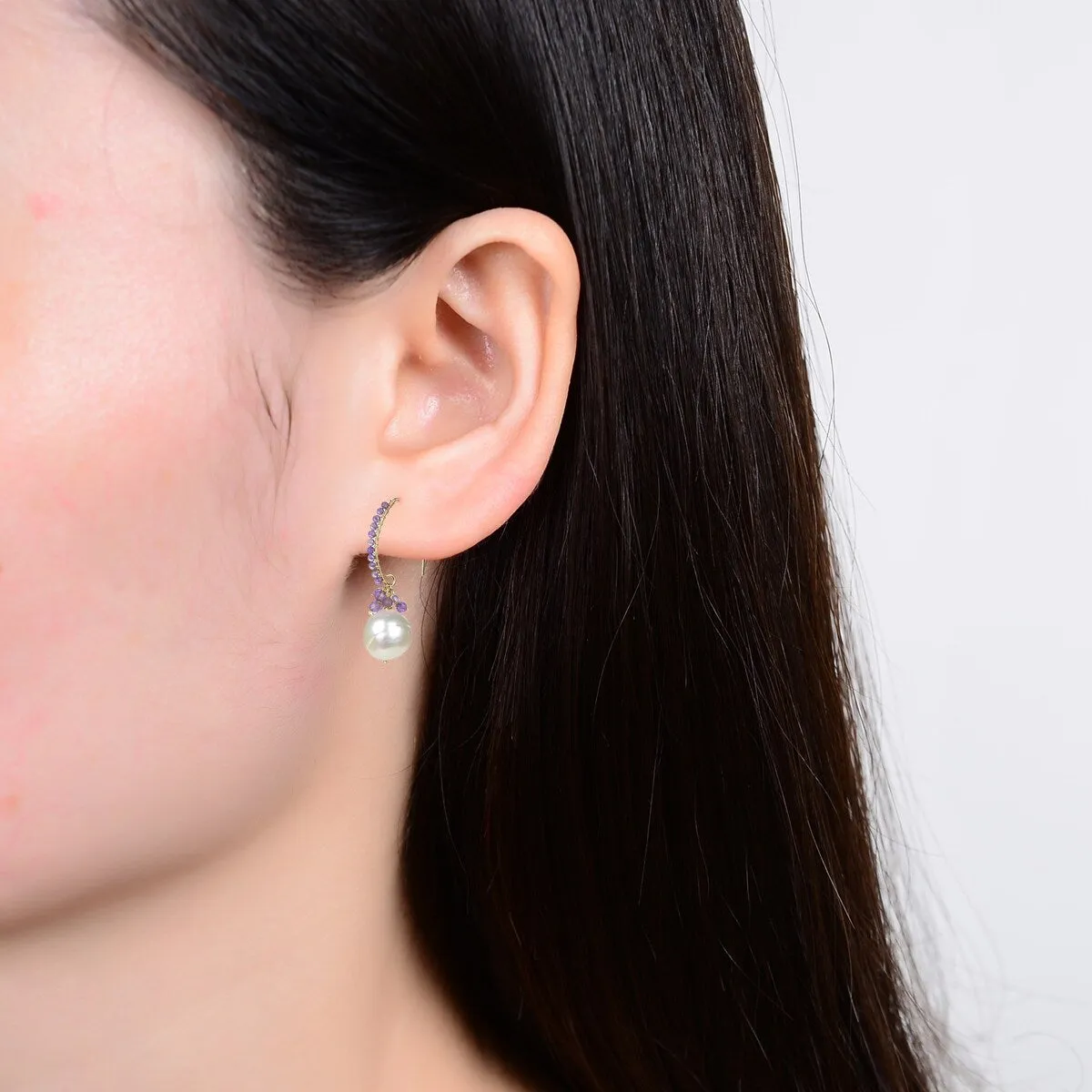 Gold Over Sterling Silver Amethyst and Pearl Dangle Earrings sold by Zulily product image thumbnail 4