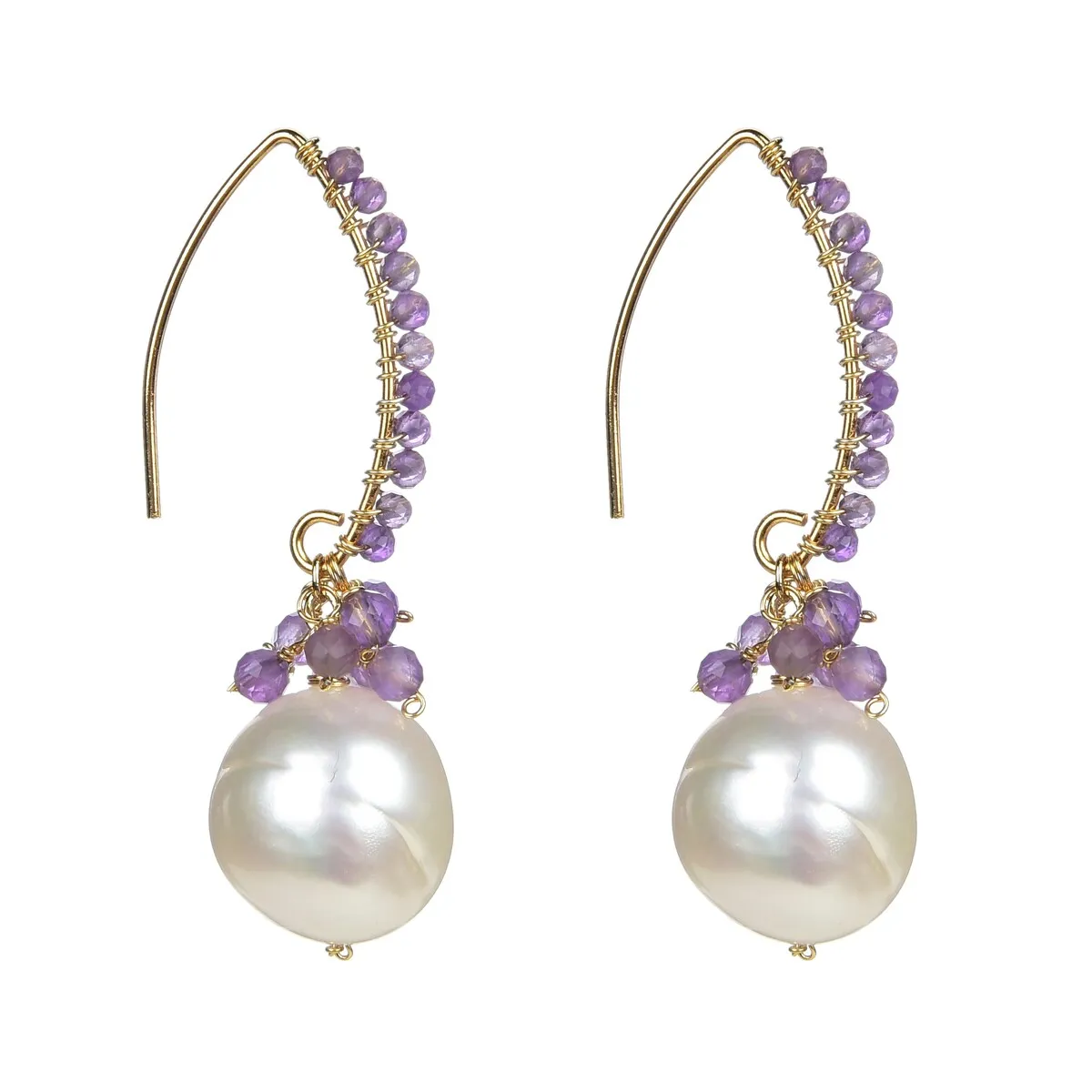 Gold Over Sterling Silver Amethyst and Pearl Dangle Earrings sold by Zulily