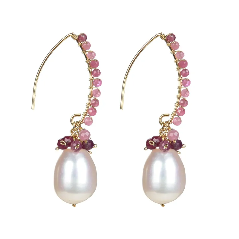 Gold Over Sterling Silver Pink Tourmaline and Freshwater Pearl Dangle Earrings sold by Zulily