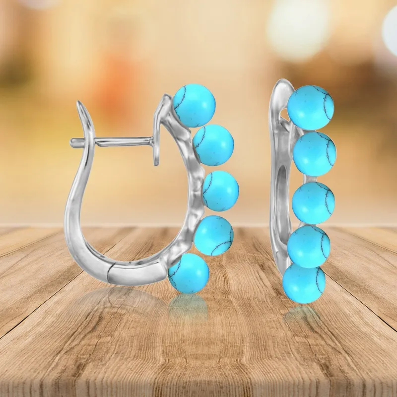 Sterling Silver 5MM Turquoise Hoop Earrings sold by Zulily