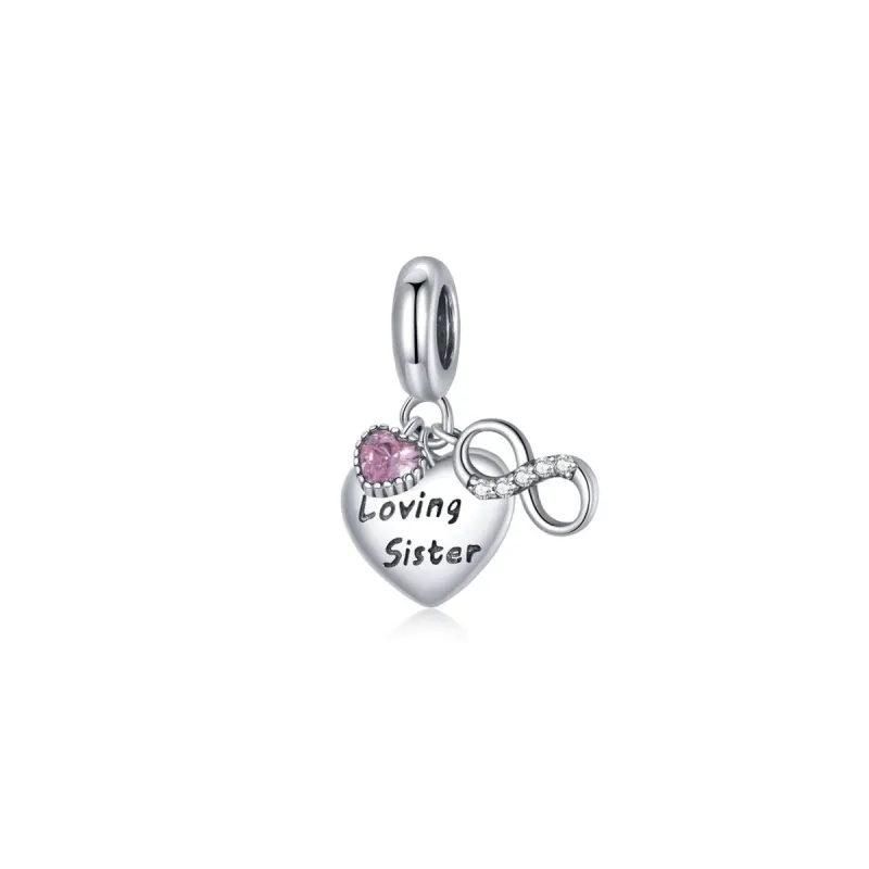 Pink Cubic Zirconia & Sterling Silver 'Loving Sister' Heart Charm sold by Zulily