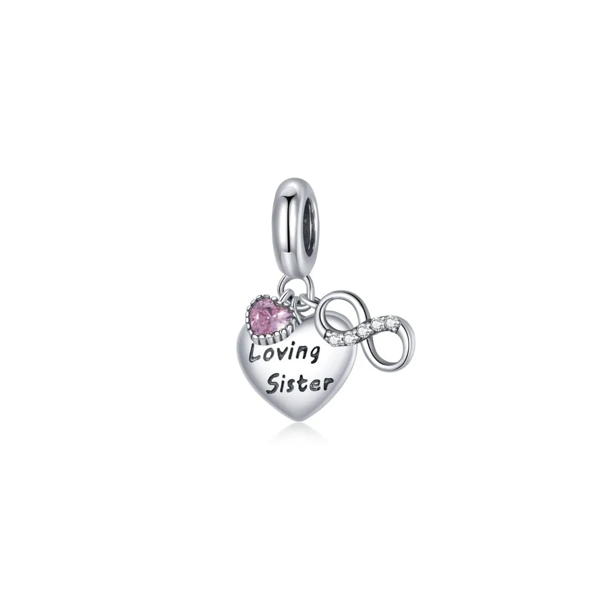 Pink Cubic Zirconia & Sterling Silver 'Loving Sister' Heart Charm sold by Zulily