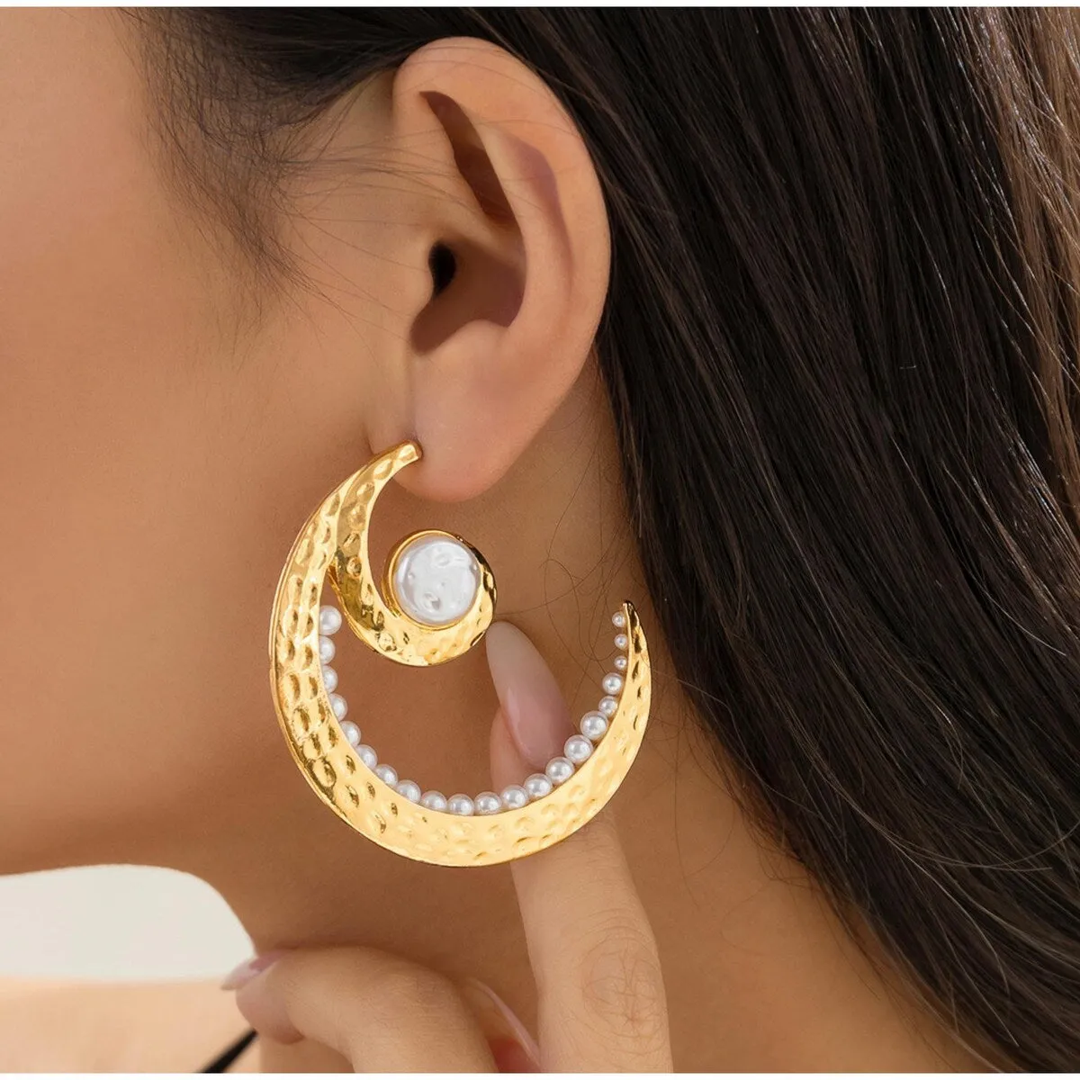 Goldtone & Pearl Curved Hoop Earrings sold by Zulily