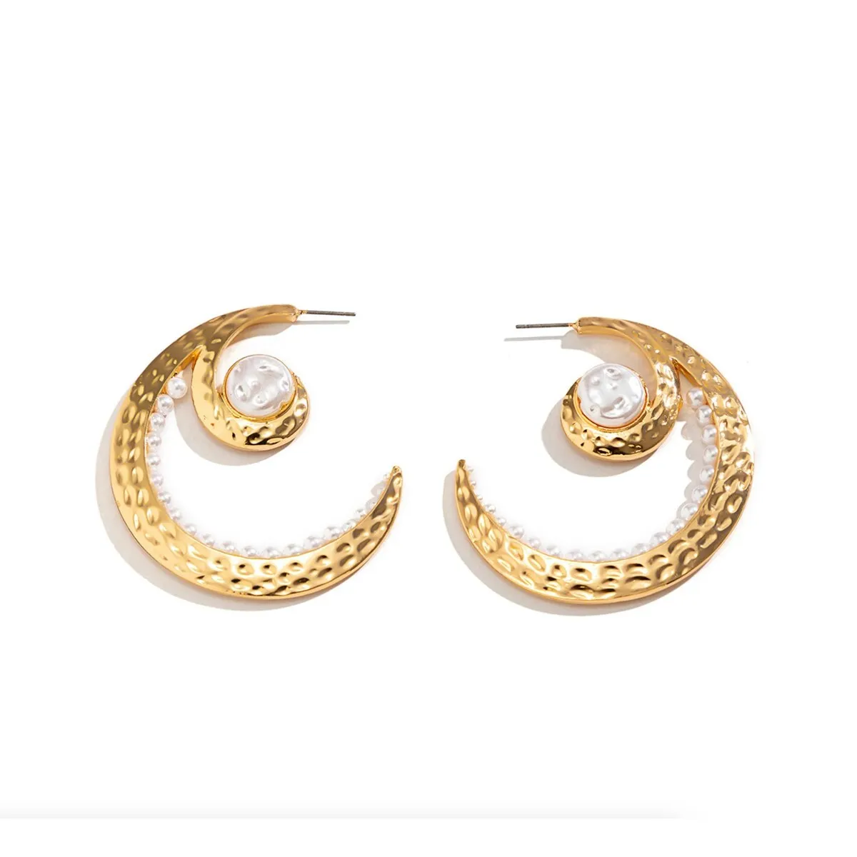 Goldtone & Pearl Curved Hoop Earrings sold by Zulily product image thumbnail 2