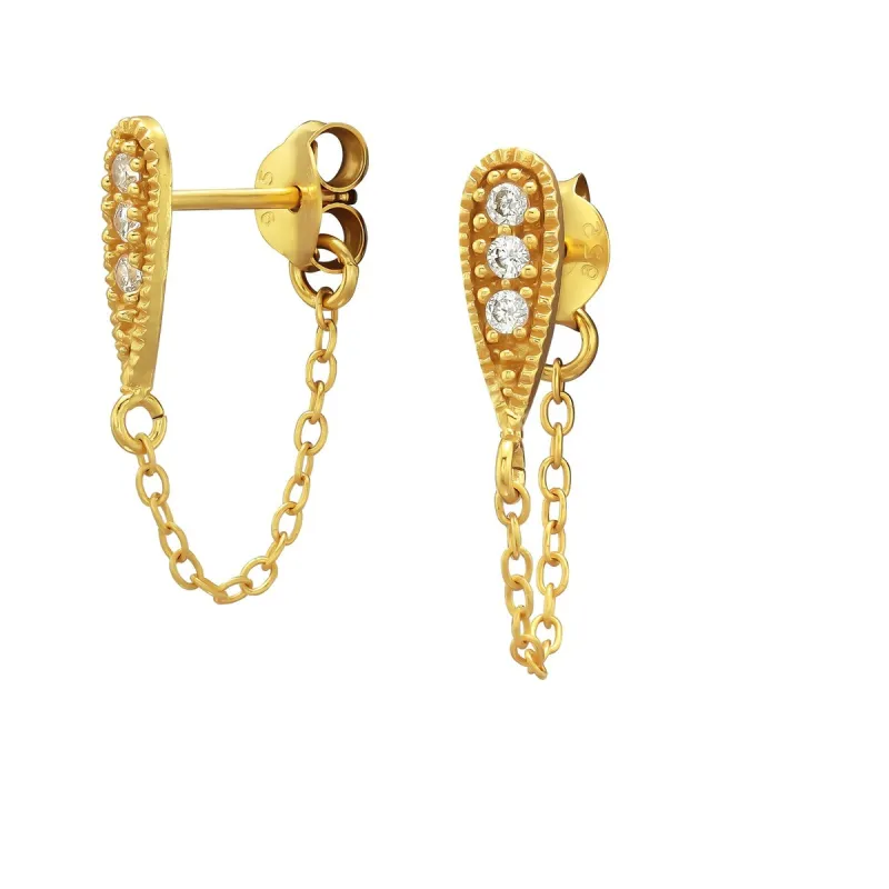 Sterling Silver 18k Gold-Plated & Cubic Zirconia Dangle Chain Stud Earrings sold by Zulily