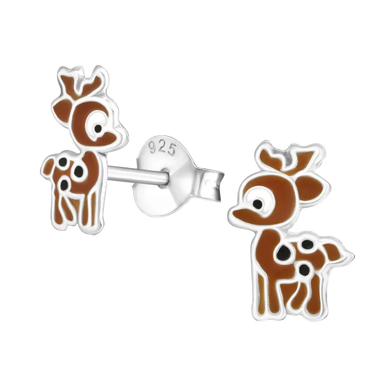 Sterling Silver Brown & Black Little Reindeer Dainty Stud Earrings sold by Zulily
