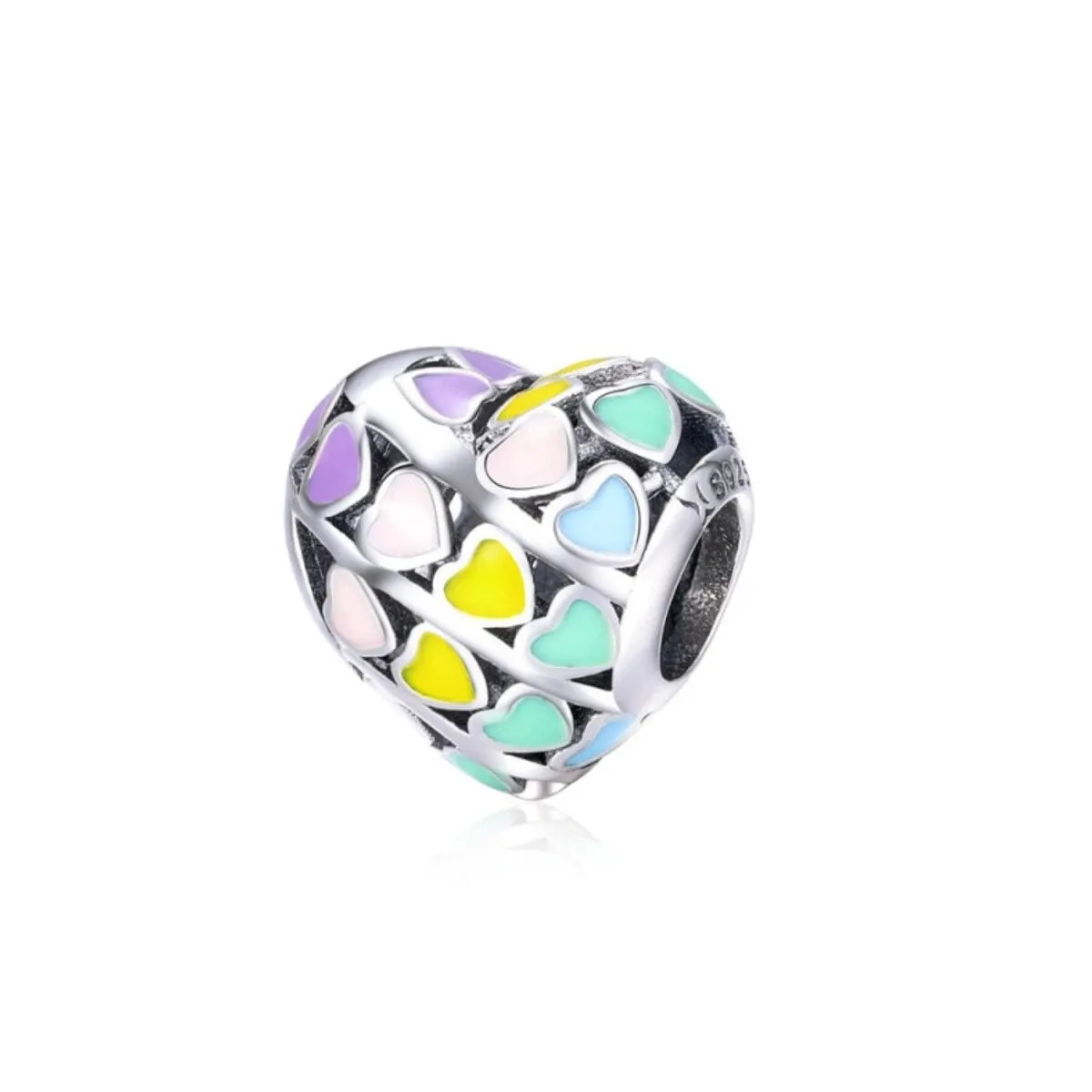 Sterling Silver Pastel Multi Colored Hearts Charm Bead sold by Zulily