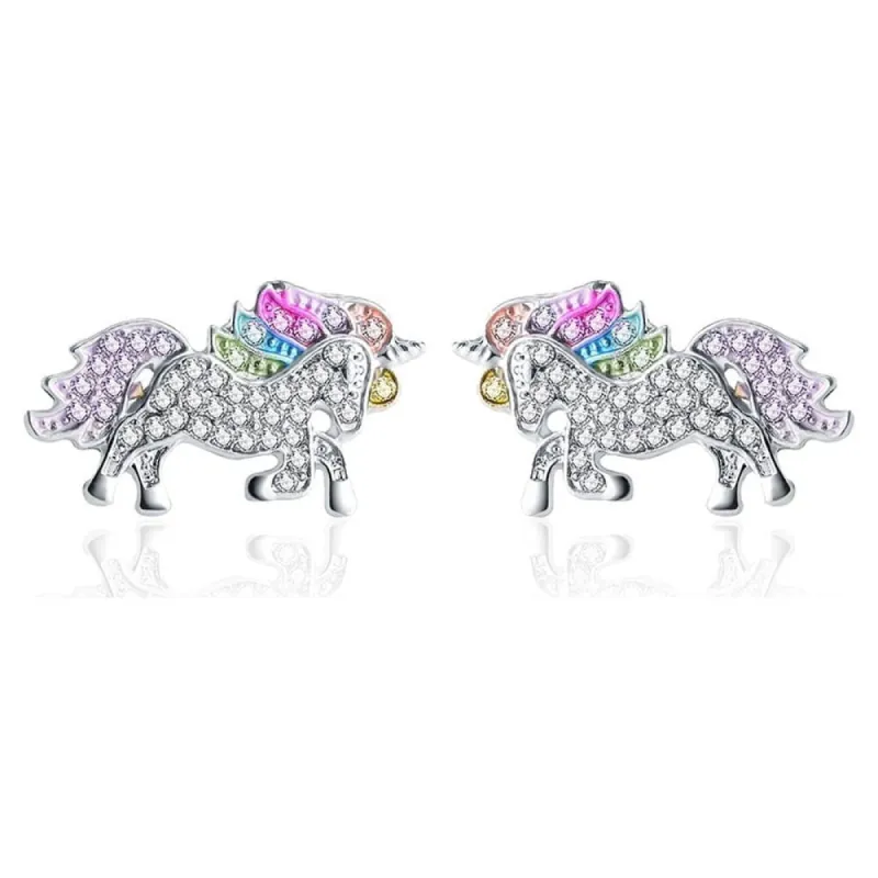 18k White Gold Multi-Colored Unicorn Stud Earrings sold by Zulily