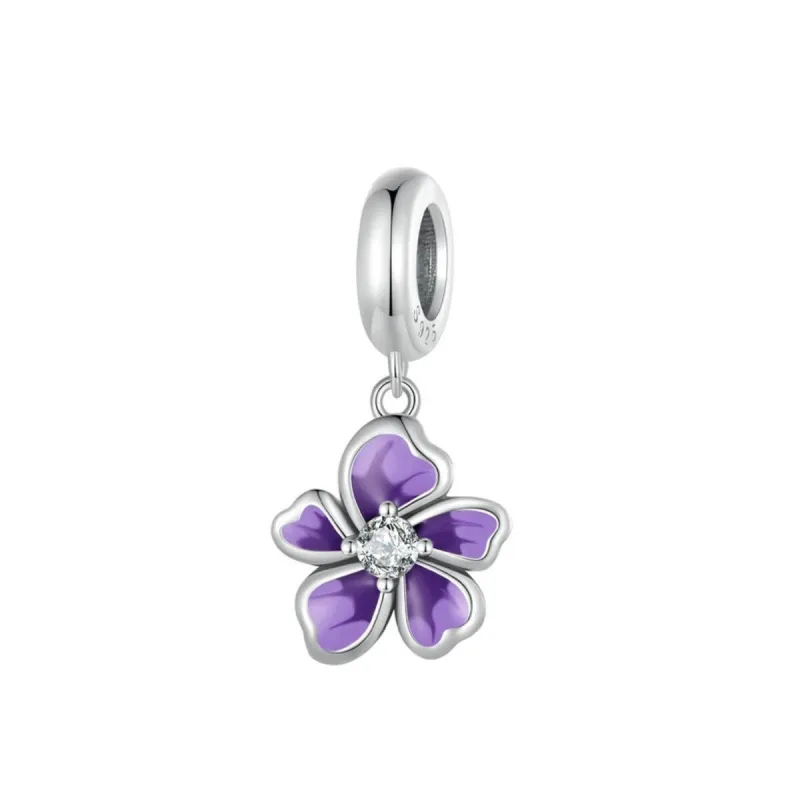 Purple Cubic Zirconia & Sterling Silver Violet Flower Charm sold by Zulily