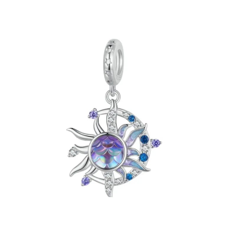 Sterling Silver Purple & Blue Celestial Moon and Sun CZ Bracelet Charm sold by Zulily