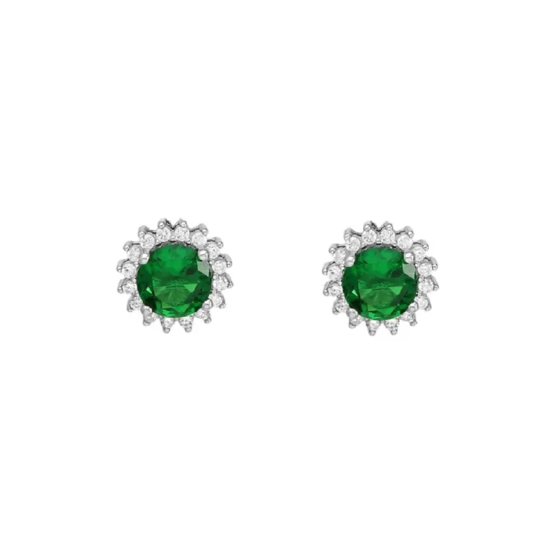 CZ Simulated Emerald and Diamond Halo Stud Earrings - 925 Sterling Silver - Ag Sterling sold by Zulily