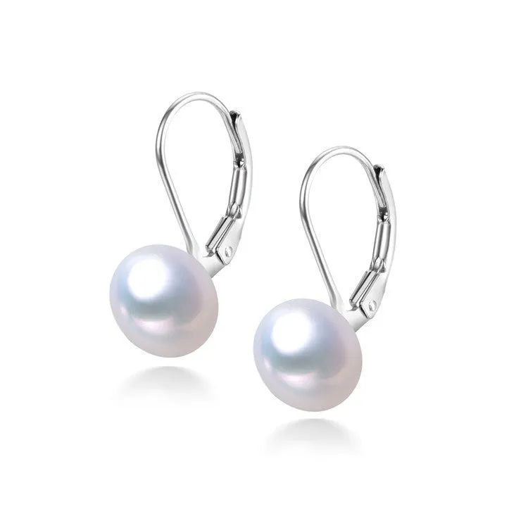 Sterling Silver & White Freshwater Pearl Leverback Earrings sold by Zulily