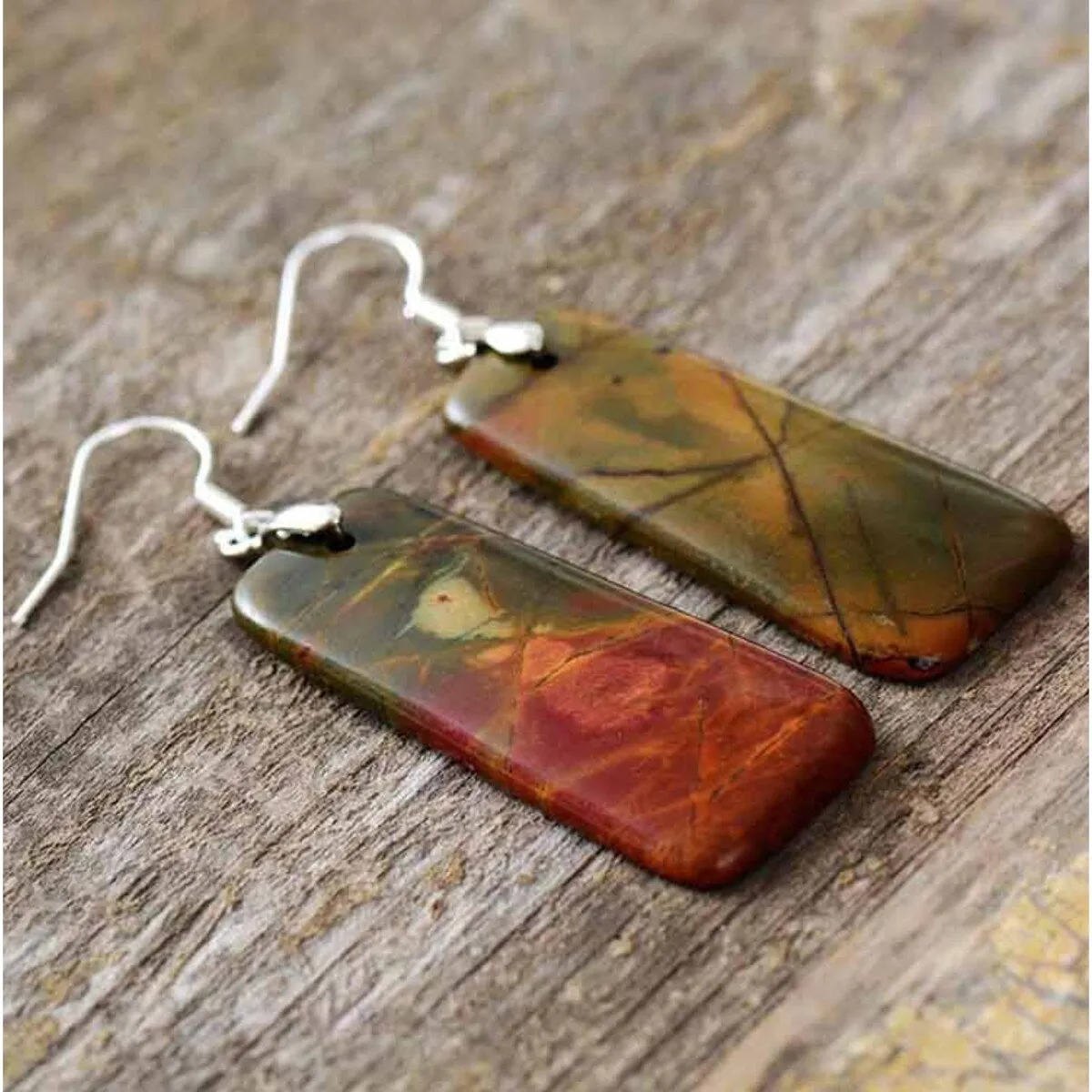 Brown Jasper & Silvertone Rectangular Drop Earrings sold by Zulily product image thumbnail 2
