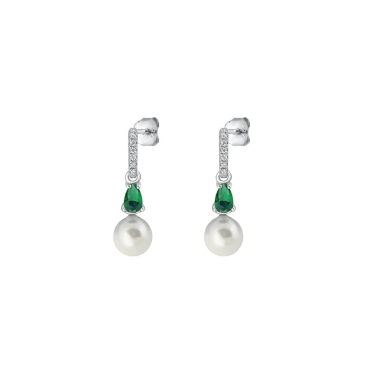 Sterling Silver & Green Cubic Zirconia Drop Earrings with Pearl sold by Zulily