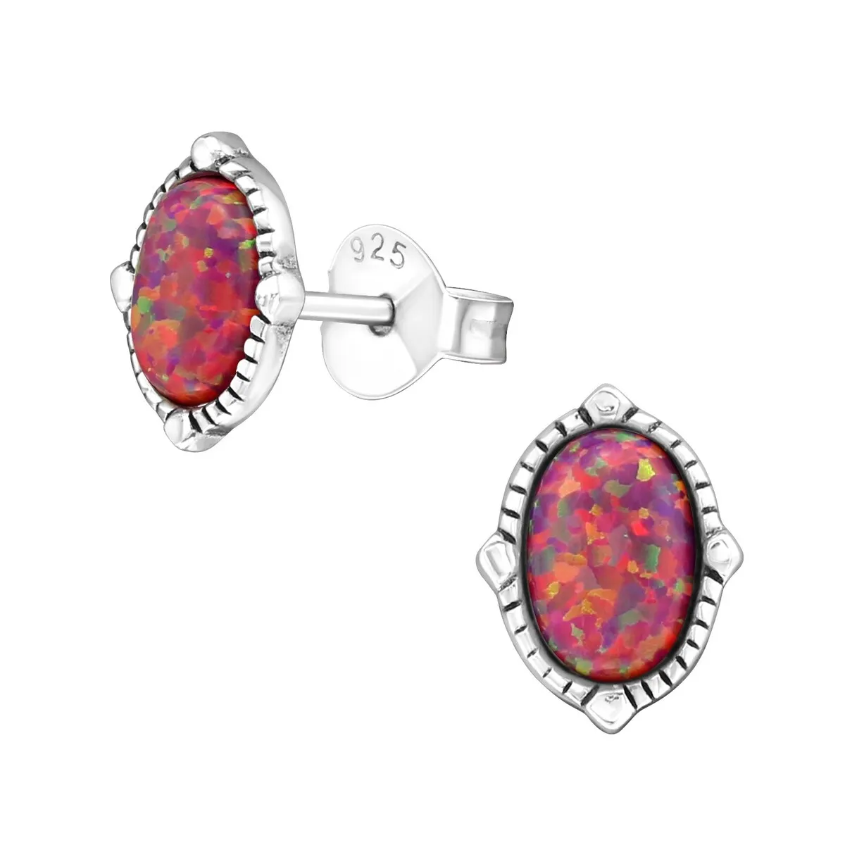 Sterling Silver Oval Stud Earrings with Lab-Created Fire Opal sold by Zulily