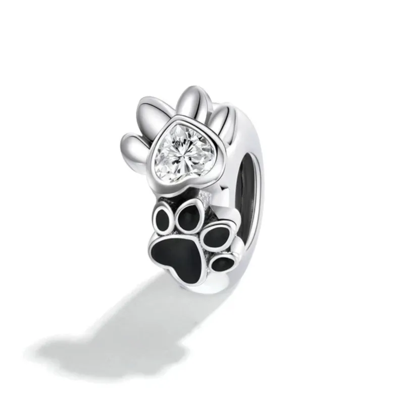 Sterling Silver Cubic Zirconia Dual Paw Print Charm Bead sold by Zulily