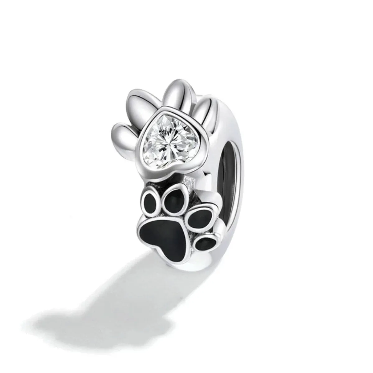Sterling Silver Cubic Zirconia Dual Paw Print Charm Bead sold by Zulily