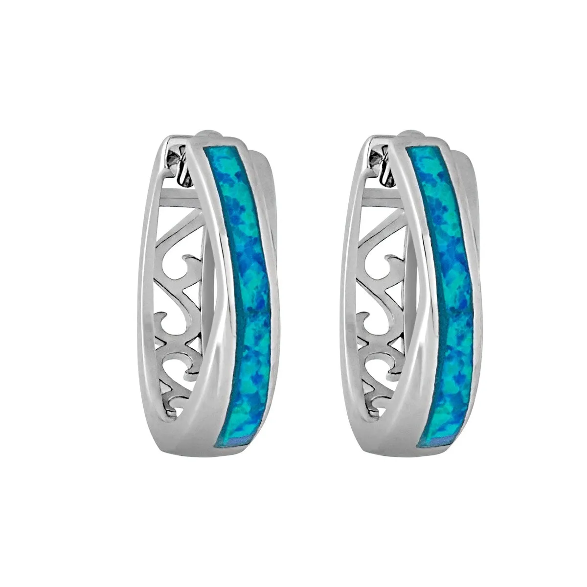 Sterling Silver Hoop Earrings with Lab- Created Opal sold by Zulily product image thumbnail 2