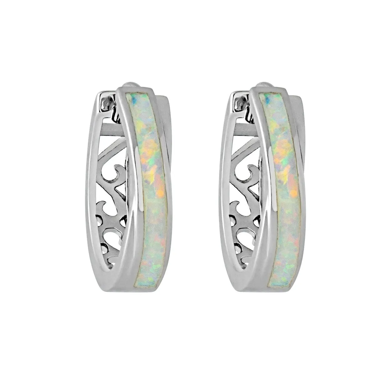 Sterling Silver Hoop Earrings with Lab- Created Opal sold by Zulily