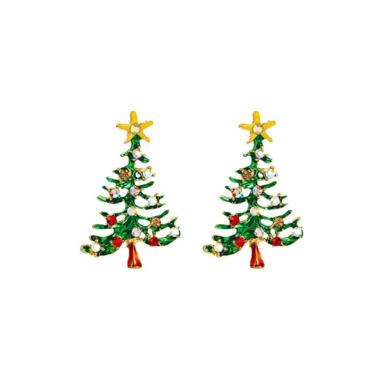 Green Crystal Decorated Christmas Tree Stud Earrings sold by Zulily