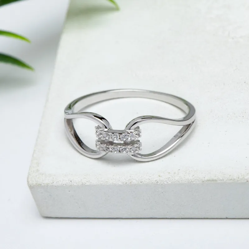 Cubic Zirconia & Sterling Silver Open Teardrop Linked Ring sold by Zulily