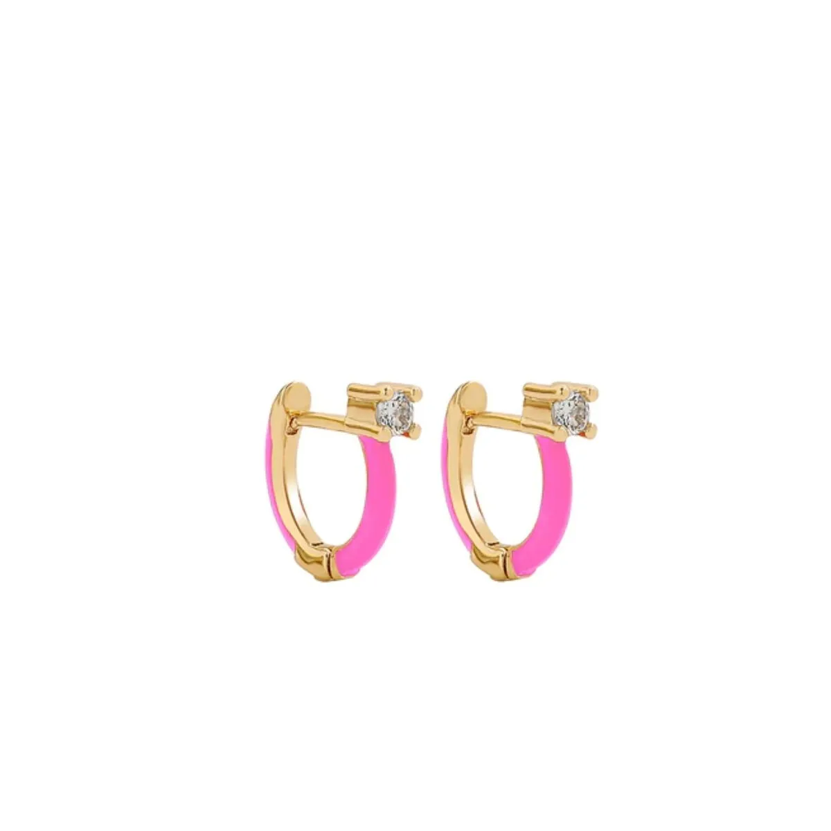 Goldtone Bright Pink & Crystal Huggie Hoop Earrings sold by Zulily