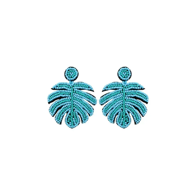 Turquoise Beaded Tropical Leaf Drop Earrings sold by Zulily