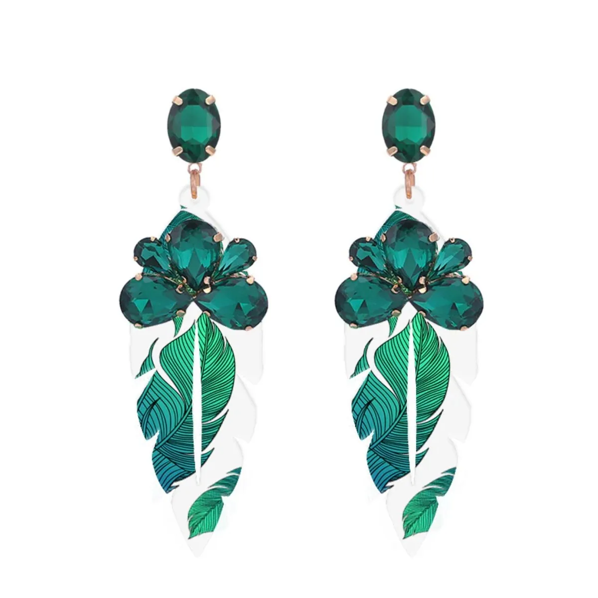 Statement Emerald Crystal Palm Leaf Drop Earrings sold by Zulily