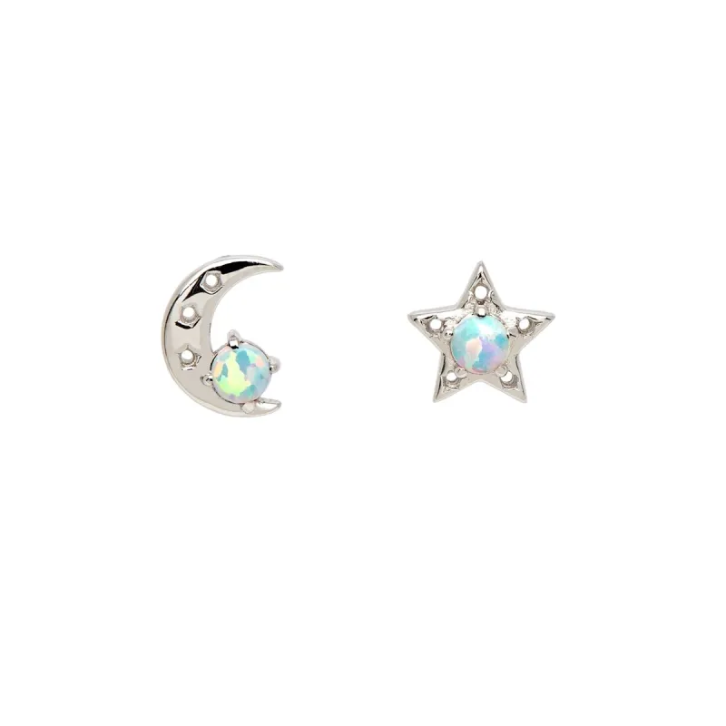 Sterling Silver White Opal Moon And Star Earrings sold by Zulily