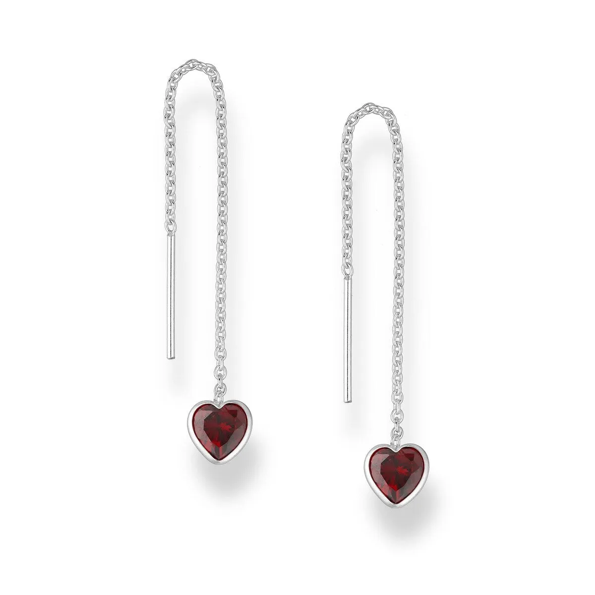 Sterling Silver Red Cubic Zirconia Heart Threader Earrings sold by Zulily