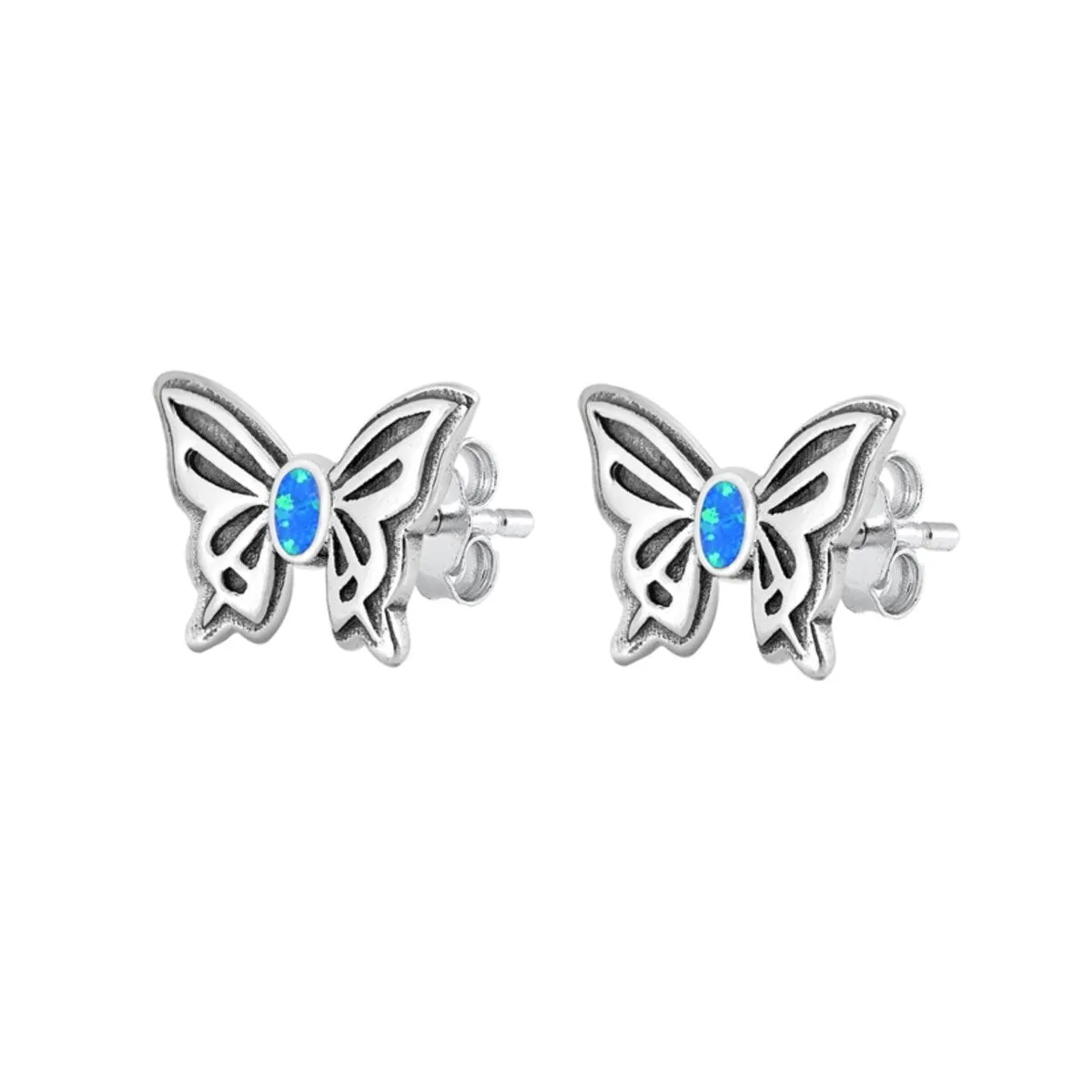 Sterling Silver Butterfly Stud Earrings with Blue Lab-Created Opal sold by Zulily