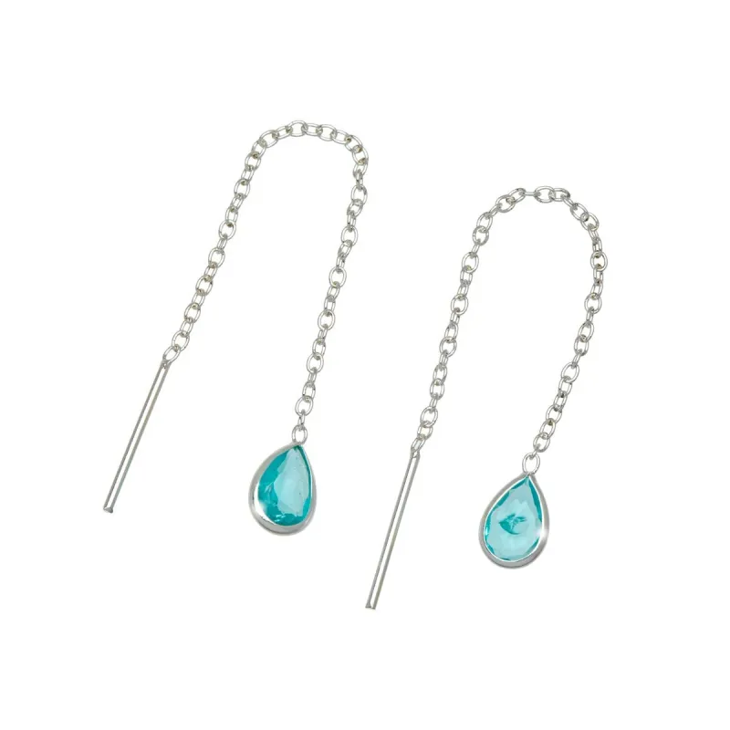 Sterling Silver Aqua Cubic Zirconia Teardrop Threader Earrings sold by Zulily