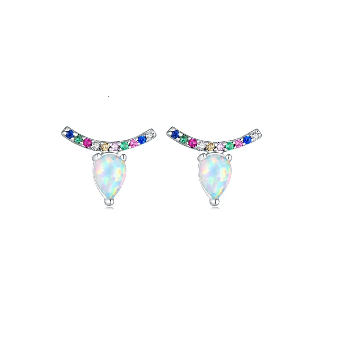 Sterling Silver & Multi-Color Cubic Zirconia Curved Bar stud Earrings with White Lab-Created Opal Teardrop sold by Zulily