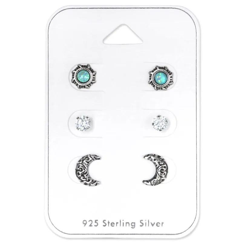 Opal Moon, Crystal Stud Moon Sterling Silver Ear Studs Set sold by Zulily