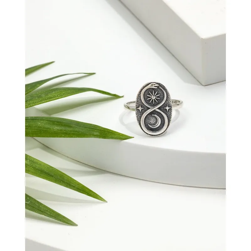 Sterling Silver Oxidized Snake Moon & Sun Statement Ring sold by Zulily