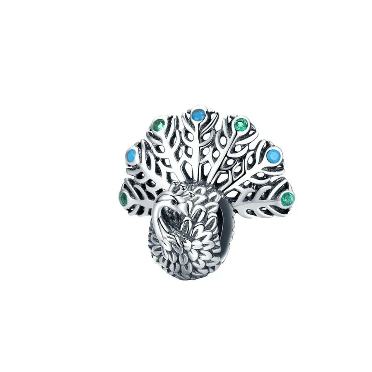 Green Cubic Zirconia & Sterling Silver Peacock Charm sold by Zulily