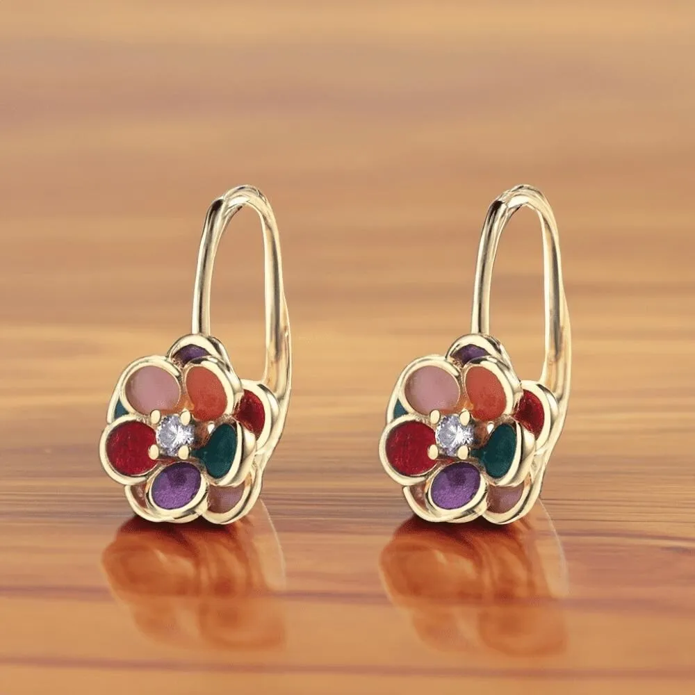 14K Gold and Floral Leverback Earrings with Crystals from Swarovski sold by Zulily product image thumbnail 2