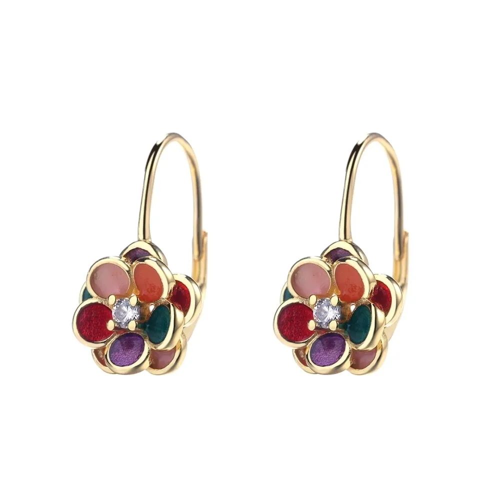 14K Gold and Floral Leverback Earrings with Crystals from Swarovski sold by Zulily