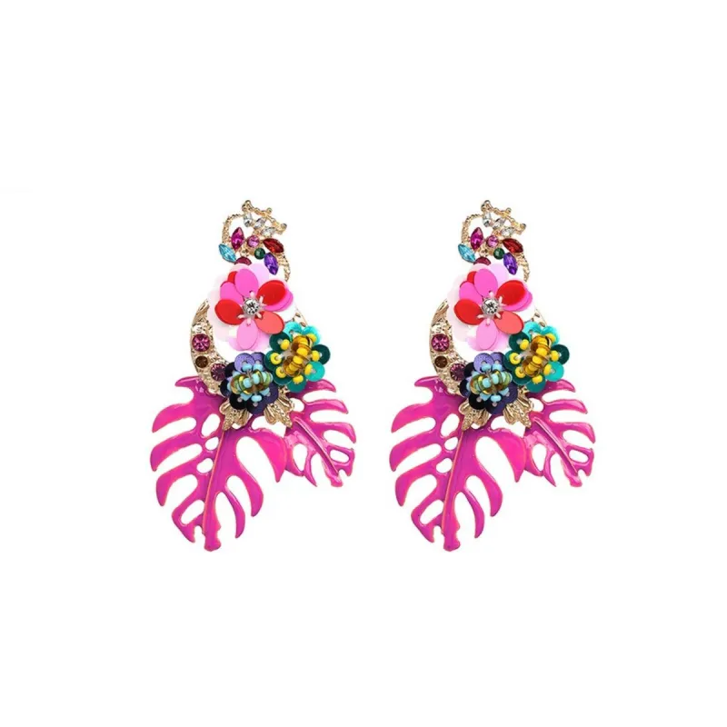 Pink Leaves & Clustered Flower Drop Earrings sold by Zulily