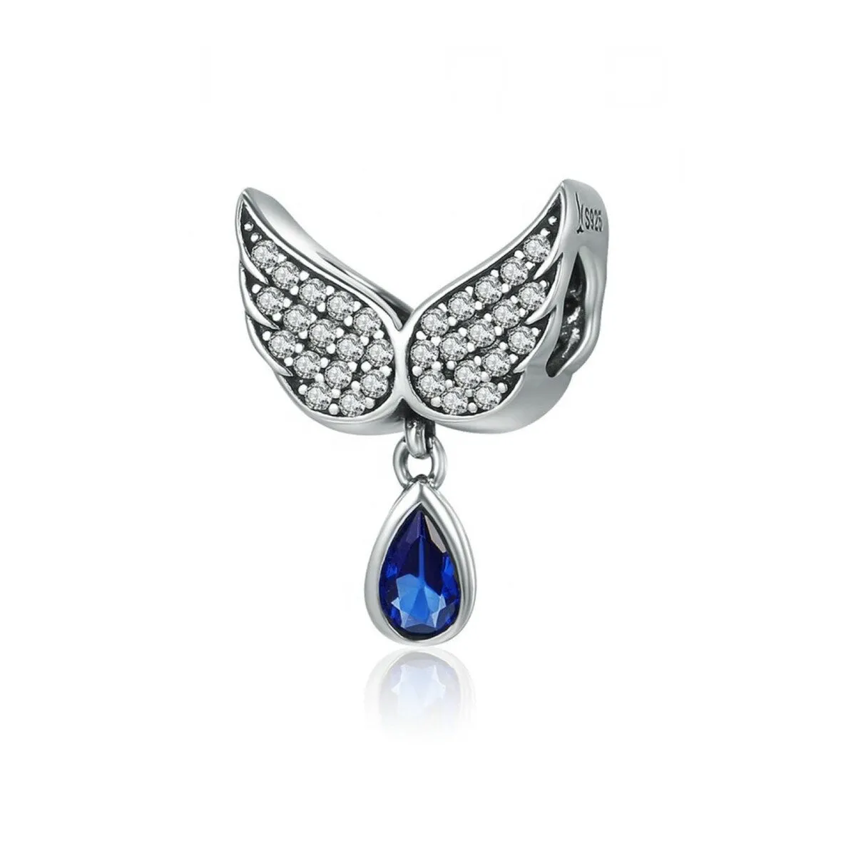 Sterling Silver Cubic Zirconia Blue Teardrop Wings Charm sold by Zulily