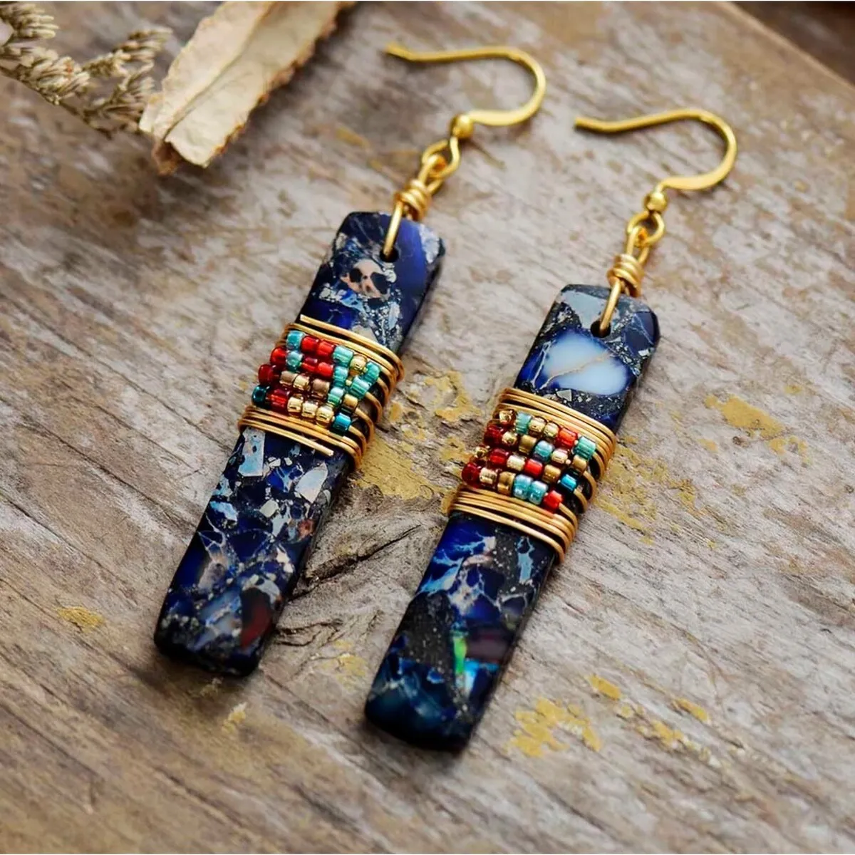 Jasper & Goldtone Wire-Wrapped Drop Earrings sold by Zulily