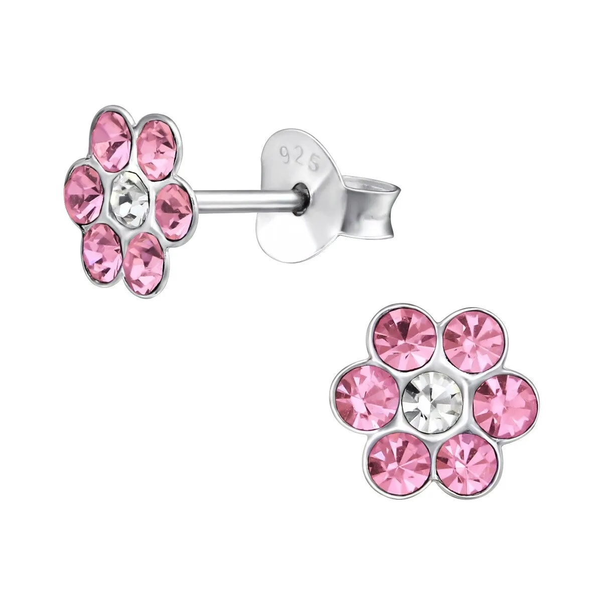 Sterling Silver Pink Cubic Zirconia Flower Stud Earrings sold by Zulily