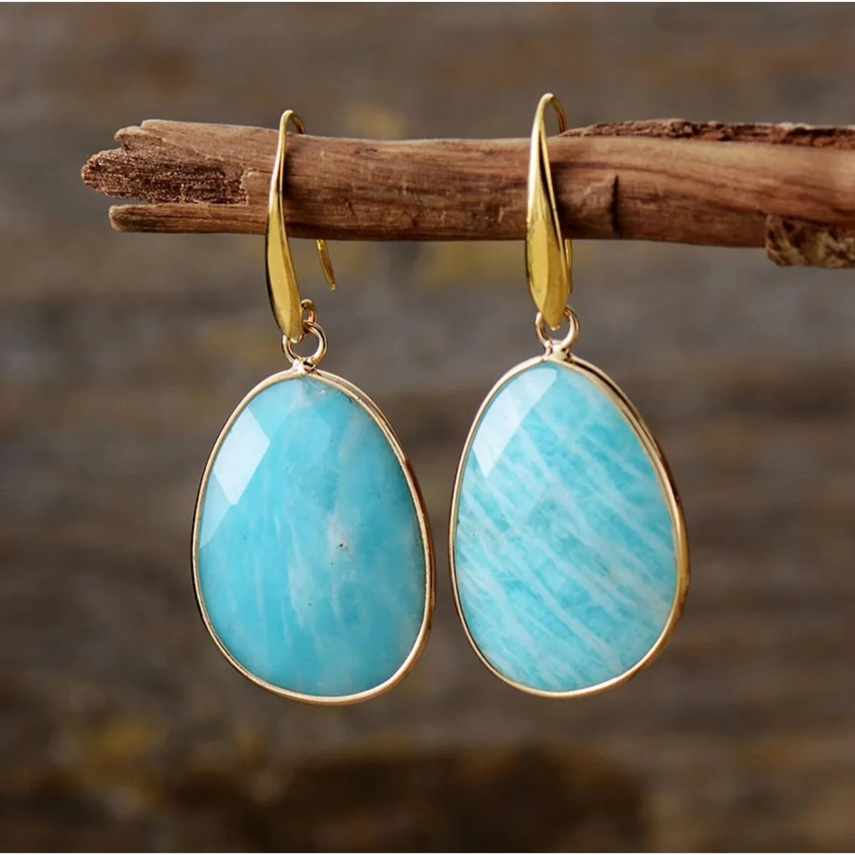 Amazonite & Goldtone Drop Earrings sold by Zulily