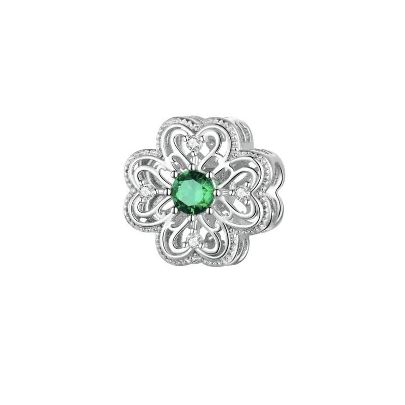 Green Cubic Zirconia & Sterling Silver Heart Clover Charm sold by Zulily