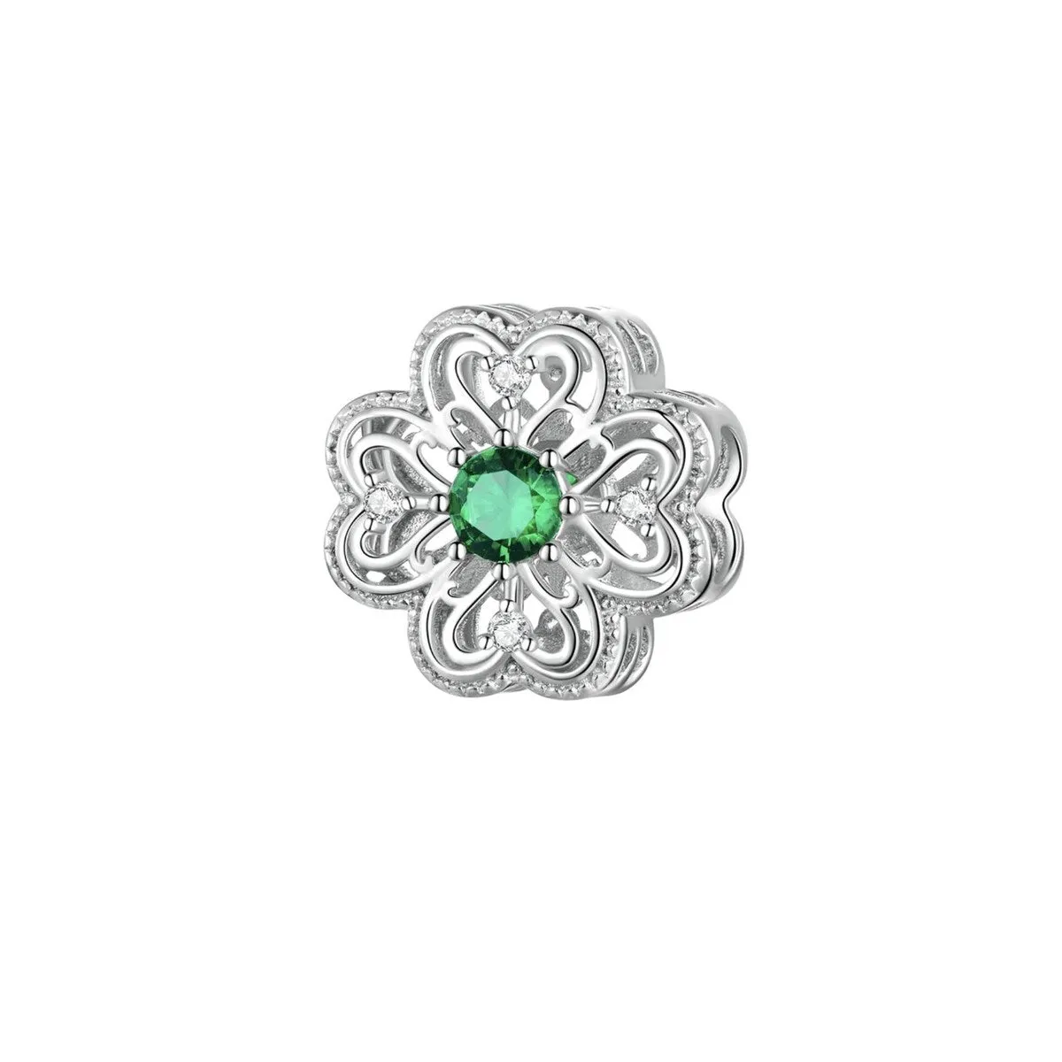 Green Cubic Zirconia & Sterling Silver Heart Clover Charm sold by Zulily