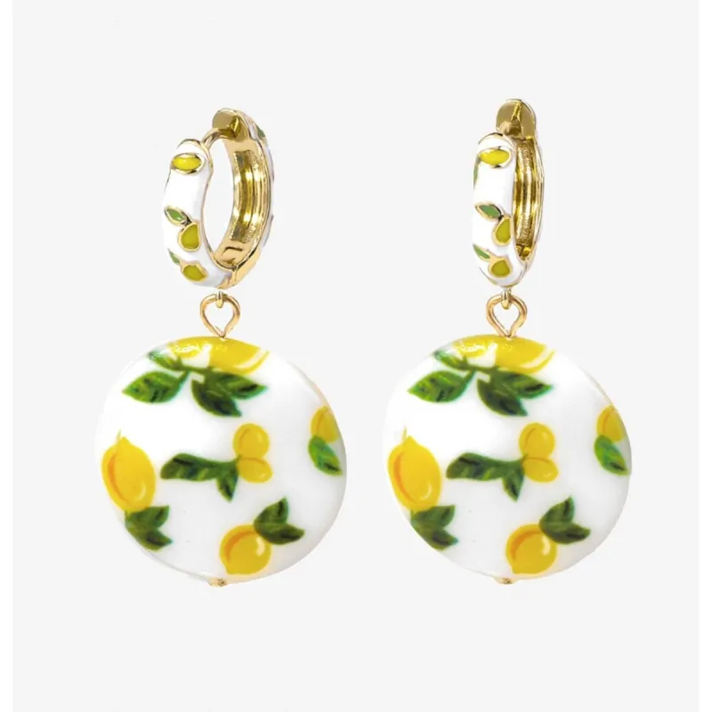 Goldtone White Lemon Circular Hooped Earrings sold by Zulily