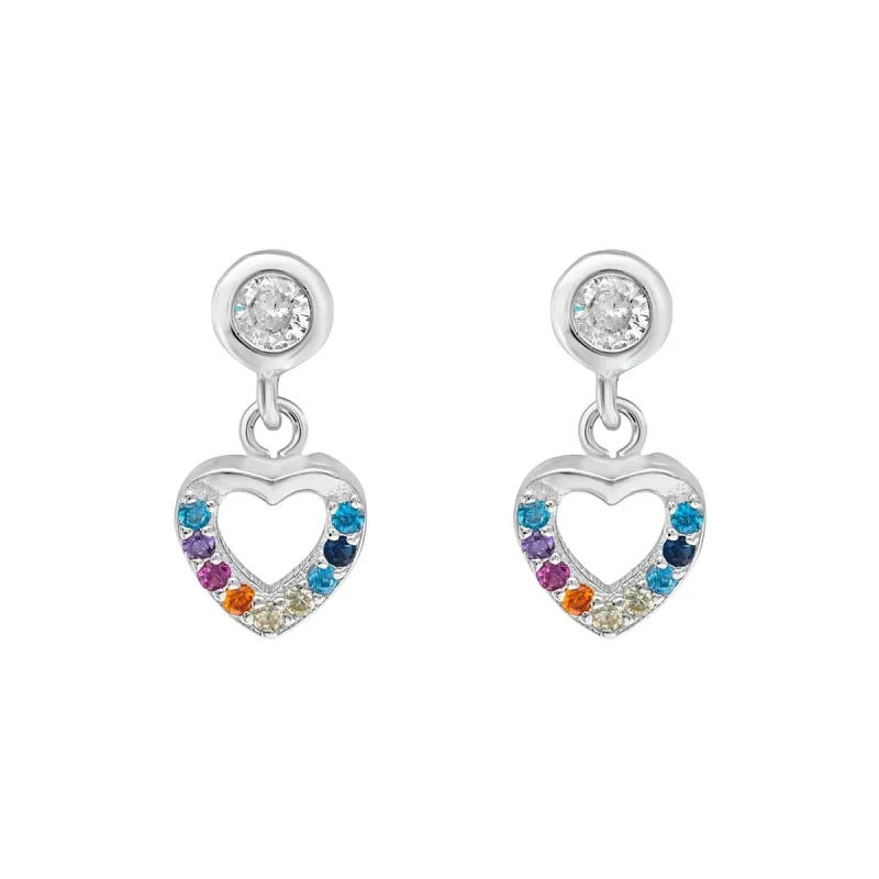 Sterling Silver Multi Colored Cubic Zirconia Heart Drop Earrings sold by Zulily